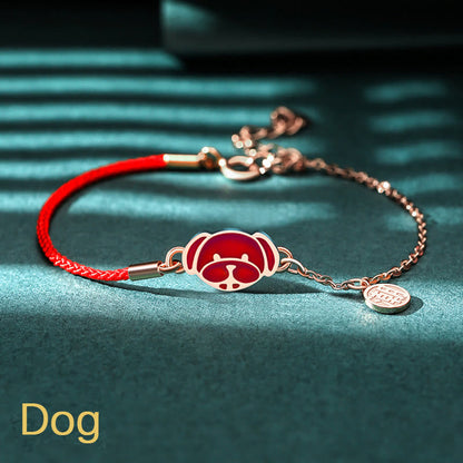Buddha Stones 925 Sterling Silber Farbwechselndes chinesisches Sternzeichen Glücksschutz Rotes Kettenarmband 