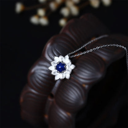 Collar con colgante de flor de loto y lazurita de plata de ley 925 con piedras de Buda para el autocuidado