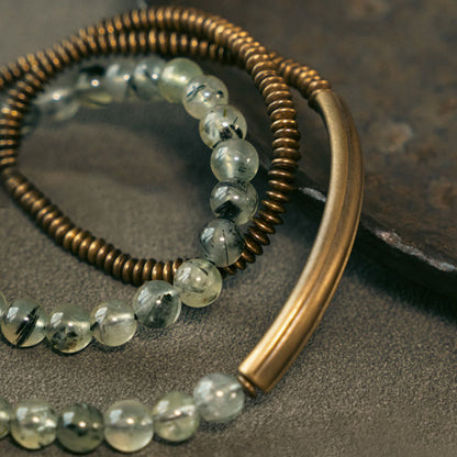 Pulsera de cobre con piedras de Buda, cuarzo hematoide rojo fantasma morado y cuarzo rutilado verde, amor y perdón 