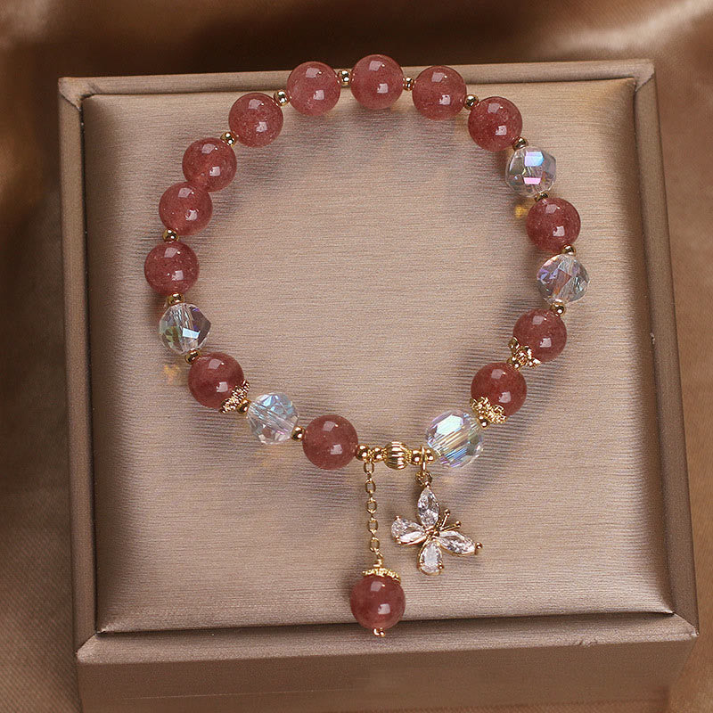 Pulsera con dije de mariposa curativa de cuarzo fresa natural de Buddha Stones 
