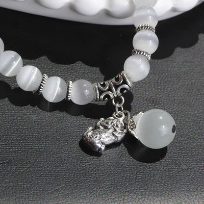 Pulsera triple vuelta con soporte PiXiu de ojo de gato y piedras de Buda