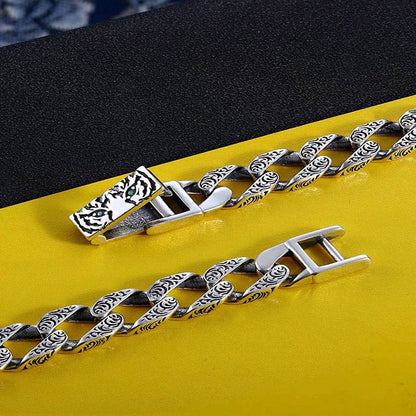 Pulsera de cadena de cobre con diseño floral de la dinastía Tang y piedras de Buda