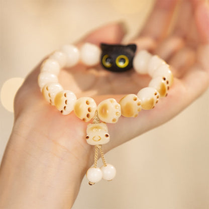 Pulsera de la paz con semillas de bodhi naturales de Buda, sándalo rojo, gato de la suerte y pata encantadora 