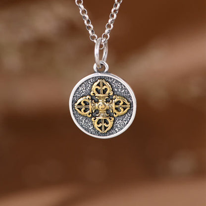 Collar con colgante de bendición de vajra con doble dorje de plata de ley 925 y piedras de Buda 