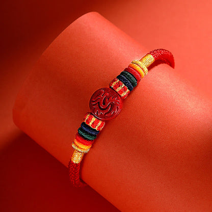 Buddha Stones Year of the Dragon 925 Sterling Silver Chinese Zodiac Cinnabar Auspicious Matches Blessing Bracelet