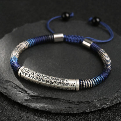 Pulsera trenzada de plata de ley 999 con piedras de Buda y sutra del corazón, hecha a mano