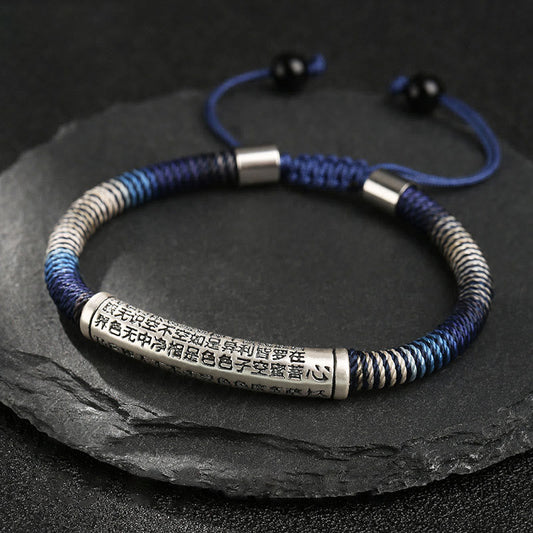 Pulsera trenzada de plata de ley 999 con piedras de Buda y sutra del corazón, hecha a mano