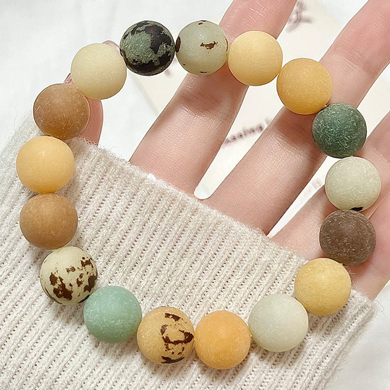 Natural Skin Bodhi Seed Polished White Jade Bodhi Bracelet - Touch Bling