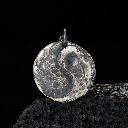Buddha Stones 990 Sterling Silber Yin Yang Hammer Textur Harmonie Halskette Anhänger