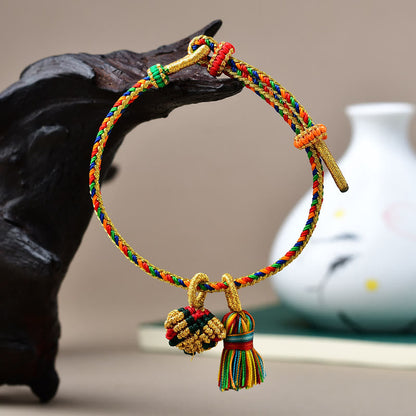 Pulsera con abalorios de bolas doradas Zongzi hechas a mano con cuerda colorida y piedras de Buda