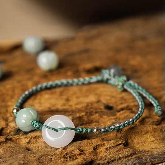 Pulsera trenzada con cuentas de calabaza y hebilla de paz de jade blanco y piedras de Buda para bendición de la suerte