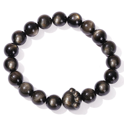 Pulsera de riqueza con garra de gato y obsidiana con brillo dorado natural y obsidiana con brillo plateado. 
