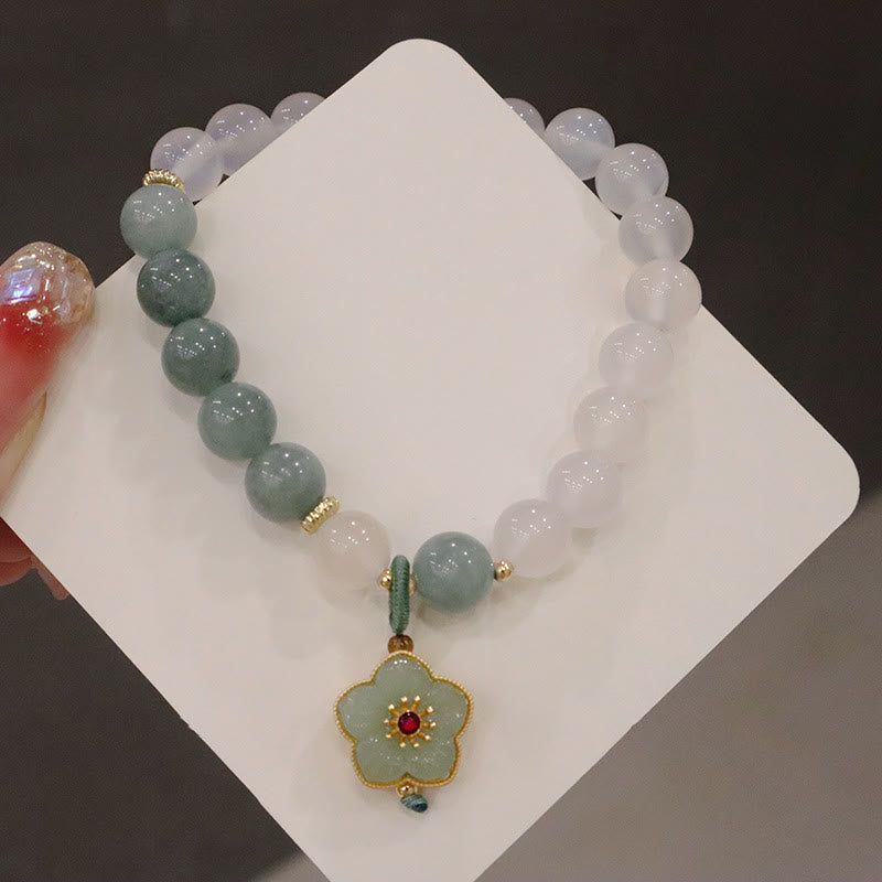 Buddha Stones Weißer Achat Jade Lotusblume Friedensschnalle Schutzarmband 