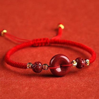 Pulsera trenzada con bendición de paz y cinabrio de loto hecha a mano con piedras de Buda