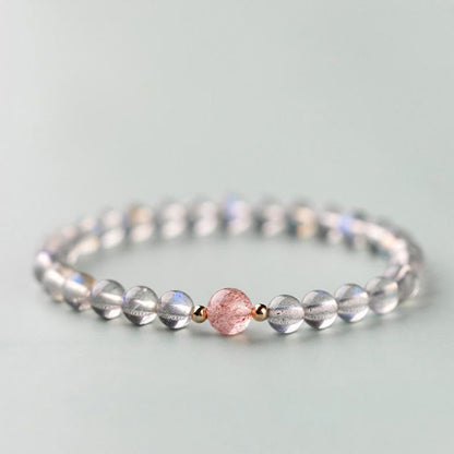 Pulsera de piedras de Buda con piedra lunar, cristal rosa y cinabrio, con propiedades curativas positivas 