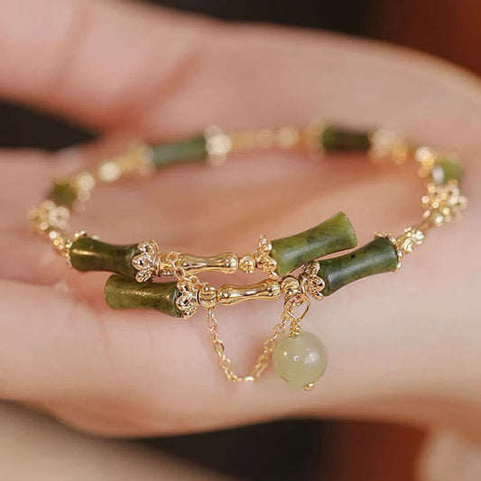 Buddha Stones Bambus Jade Muster Glück Armband Armreif