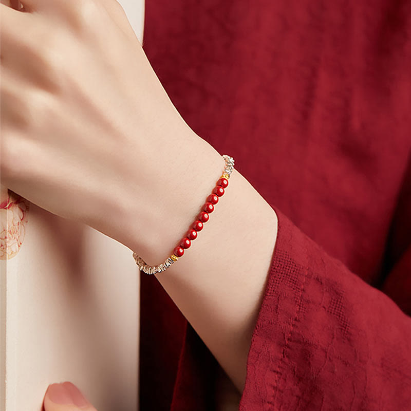 Pulsera de bendición con el símbolo Fu de cinabrio de Buda en plata de ley 925 