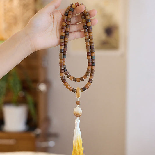 Pulsera de armonía con 108 cuentas de mala, semillas de Bodhi y mano de Buda grabada con loto