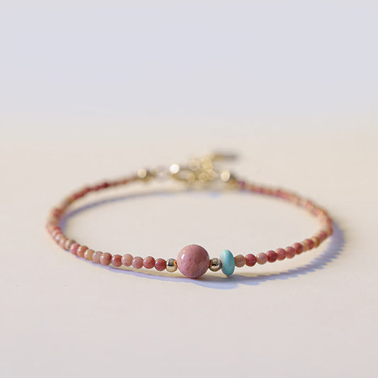 Pulsera de cadena energética con rodonita natural bañada en oro de 14 quilates y piedras de Buda