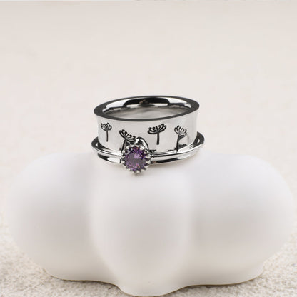 Silver Dandelion Birthstone Spinning Fidget Ring