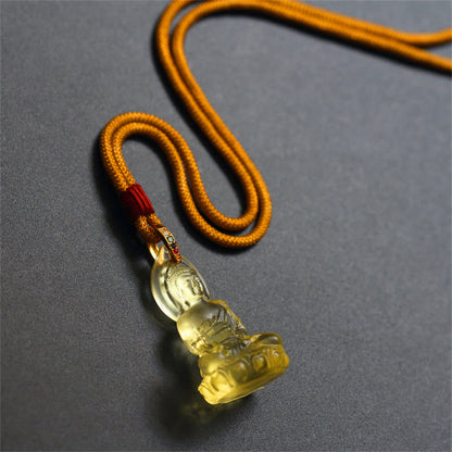 Collar con colgante de amuleto de serenidad de cristal Liuli con piedras de Buda Tathagata azul y Buda de la medicina 
