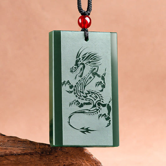 Buddha Stones Hetian Cyan Jade Drachen graviert Erfolg Halskette Anhänger
