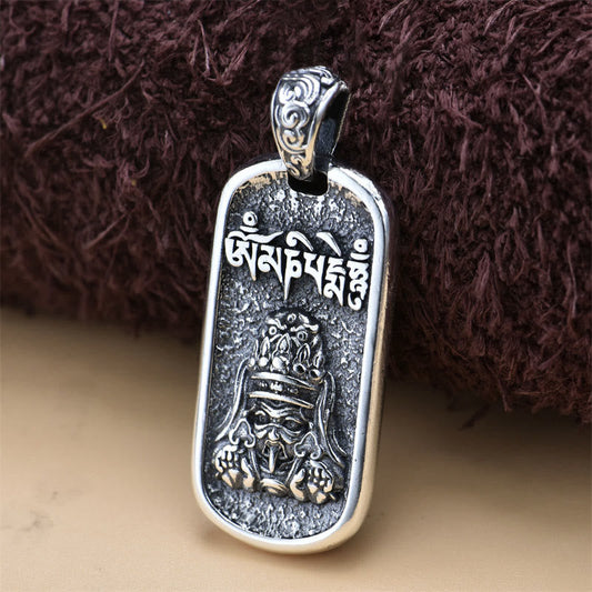 Collar con colgante de la paz Om Mani Padme Hum de la diosa de la riqueza de Zakiram en plata de ley 925 con piedras de Buda