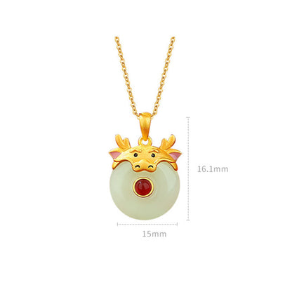 Collar con colgante de ágata roja y jade hetiano de Buda en plata de ley 925 con protección de la suerte del año del dragón y el zodiaco chino. 
