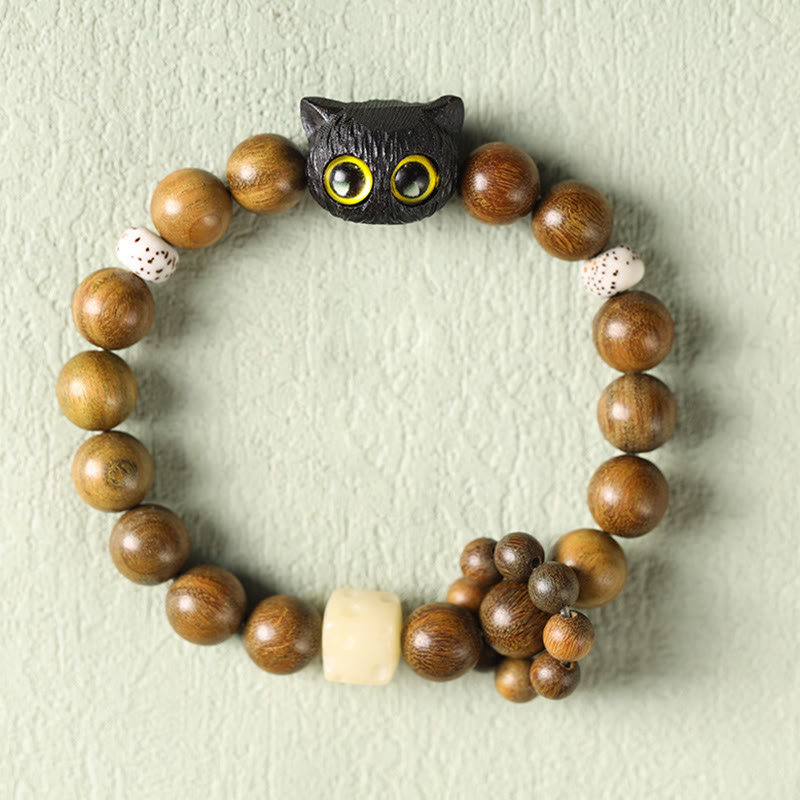 Buddha Stones Grünes Sandelholz Ebenholz Katze Peace Beruhigendes Armband