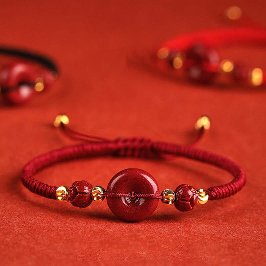 Buddha Stones Handgemachtes Lotus-Zinnober-Peace-Schnalle-Segen-Geflecht-Armband