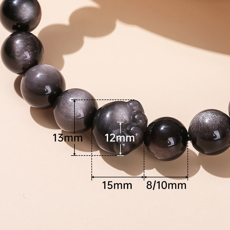 Pulsera de riqueza con garra de gato y obsidiana con brillo dorado natural y obsidiana con brillo plateado. 