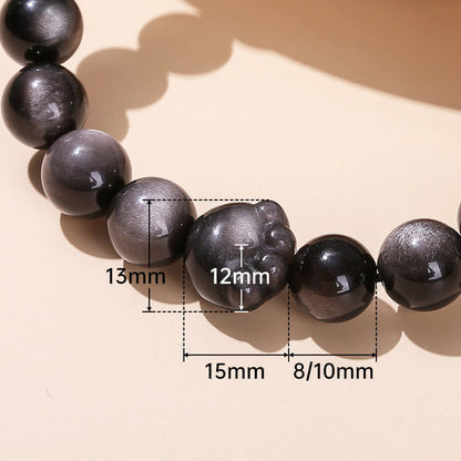 Pulsera de riqueza con garra de gato y obsidiana con brillo dorado natural y obsidiana con brillo plateado. 