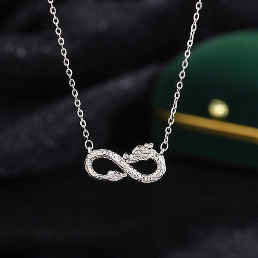Collar con colgante de nudo infinito y éxito del Año del Dragón en plata de ley 999 con piedras de Buda