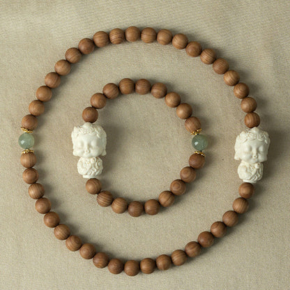Pulsera protectora de piedras de Buda, sándalo, jade hetiano, marfil y fruta de Tara verde 