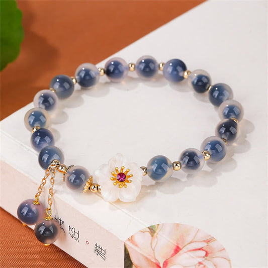 Pulsera de piedras de Buda con ágata azul natural y flor de cerezo para una mayor fuerza curativa 