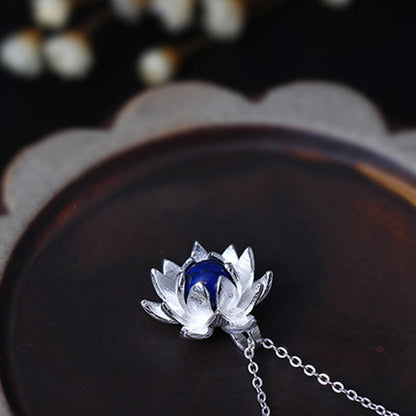 Collar con colgante de flor de loto y lazurita de plata de ley 925 con piedras de Buda para el autocuidado