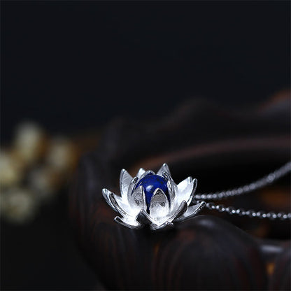 Collar con colgante de flor de loto y lazurita de plata de ley 925 con piedras de Buda para el autocuidado