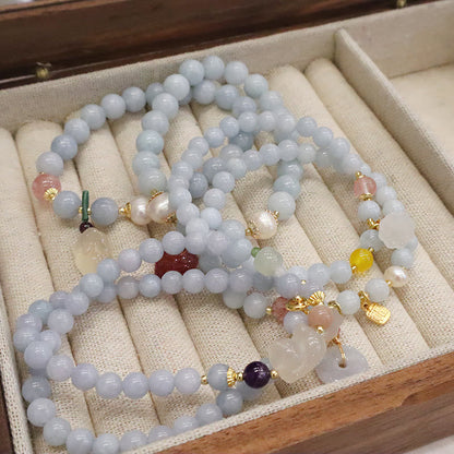 Buddha Stones Natürlicher Aquamarin Chalcedon Serenity Kaninchen Kürbis Katze Charm Armband 