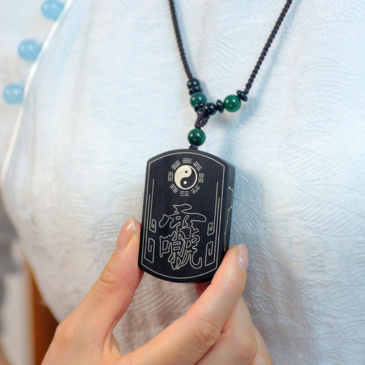 Buddha Stones 999 Sterling Silber Ebenholz Rotes Sandelholz Yin Yang Bagua Balance Halskette Anhänger