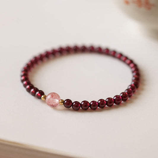 Pulsera de piedra de Buda con cuarzo fresa y granate natural