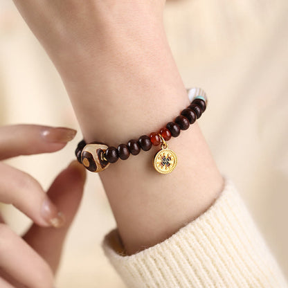 Pulsera de cuentas Dzi de semillas de Bodhi moradas del Tíbet con piedras de Buda naturales, Dios de la Riqueza y la Sabiduría