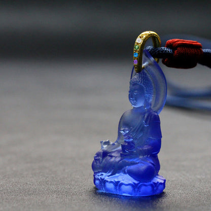 Collar con colgante de amuleto de serenidad de cristal Liuli con piedras de Buda Tathagata azul y Buda de la medicina 