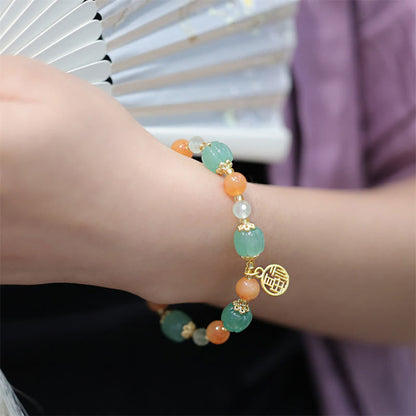 Pulsera de la riqueza con cuentas de calabaza de jade de seda dorada natural y piedras de Buda 