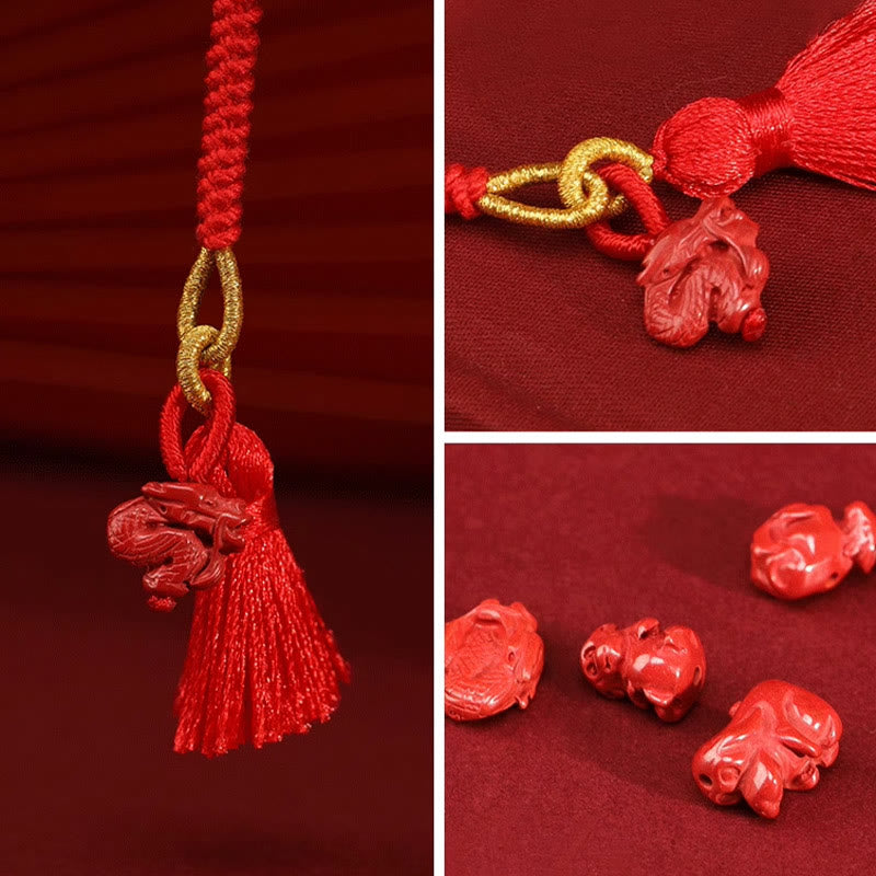 Cadena para el vientre de hilo rojo con bendición de dragón y cinabrio natural de piedras de Buda