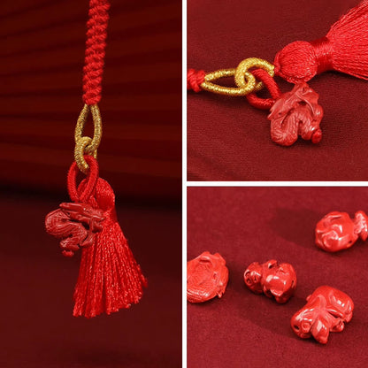 Cadena para el vientre de hilo rojo con bendición de dragón y cinabrio natural de piedras de Buda