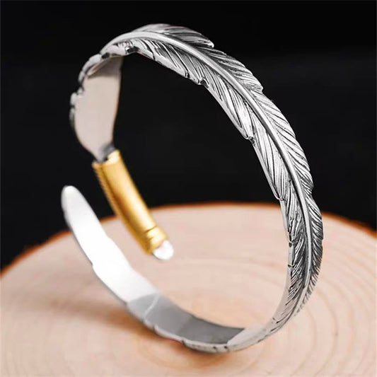 Buddha Steine ​​Feder Muster Graviert Glück Manschette Armband Armreif