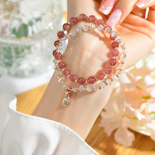 Pulsera positiva con dije para bolsa de dinero de cristal blanco de cuarzo fresa con piedras de Buda