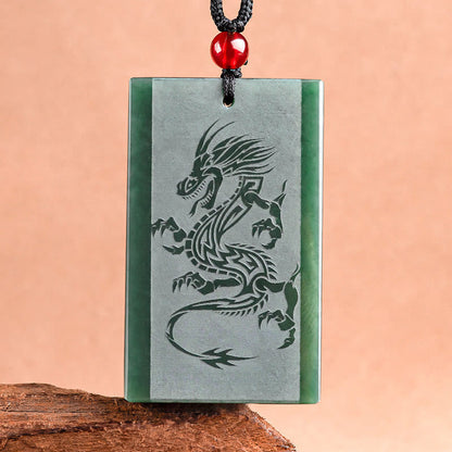 Buddha Stones Hetian Cyan Jade Drachen graviert Erfolg Halskette Anhänger