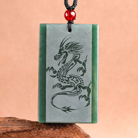 Buddha Stones Hetian Cyan Jade Drachen graviert Erfolg Halskette Anhänger