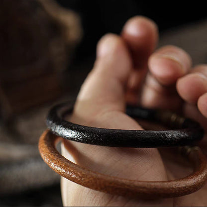 Pulsera con hebilla magnética de cobre y cuero retro con piedras de Buda para la suerte y la curación